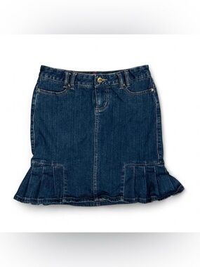 Y2K 2000s Thalia Sodi Discontinued Dark Blue Denim Ruffle Mini Skirt Size 0